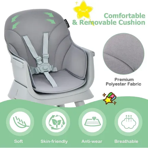 Chaise Haute Bébé Evolutive 6 En 1 Avec Plateau, Harnais à 5 Points,charge 25kg,6-36 Mois Gris