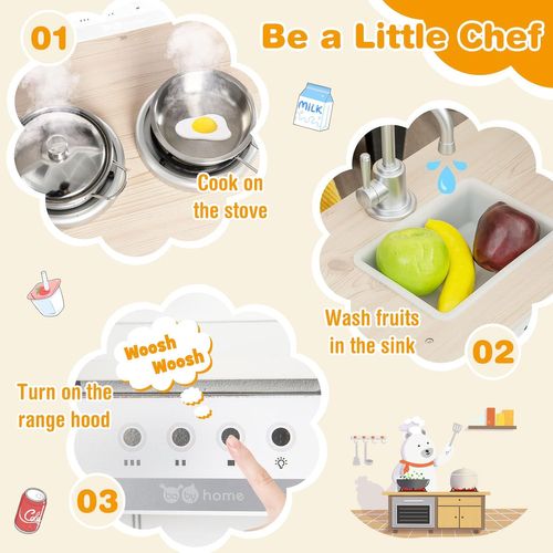 Cuisine D’angle Enfants En Bois Avec Frigo Et Machine à Laver - Jeu D’imitation Réaliste Pour Tout-petits 3 Ans - 4