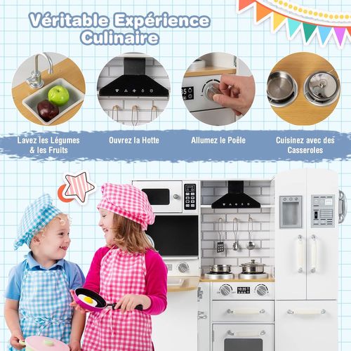 Cuisine D'angle En Bois Pour Enfant - Avec Réfrigérateur, Machine à Laver, Téléphone - À Partir De 3 Ans