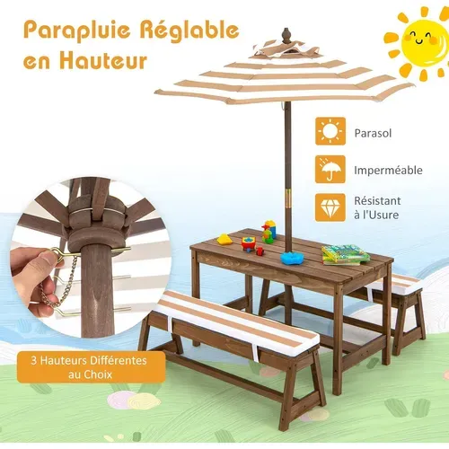 Ensemble De Pique-nique Pour Enfants De 3 à 6 Ans - Table D'activités D'extérieur Avec 2 Chaises Pliantes Et Parasol Reglable En Hauteur Marron 97550392 Ensemble De Pique-nique Pour Enfants De 3 à 6 Ans - Table D'activités D'extérieur Avec 2 Chaises Pliantes Et Parasol Reglable En Hauteur Marron 97550392