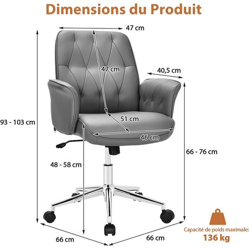 Fauteuil De Bureau Moderne, Bascule Réglable En Hauteur, Accoudoirs Rembourrés