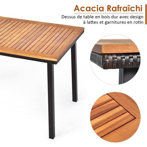 Table De Jardin En Bois D'acacia Pré-huilé Certifié Fsc 140x75x76cm Pour 6-8 Personnes