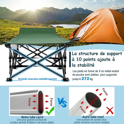 Lit De Camping Pliant 1 Personne Portable En Tissu Oxford Charge 272kg, 190 X 60 X 54 Cm