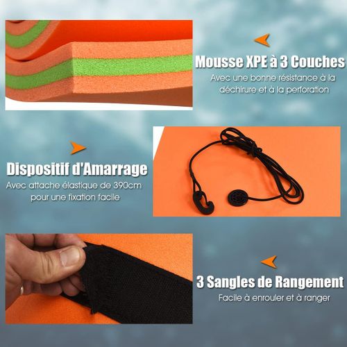 Tapis Flottant De Piscine 355 X 183 Cm, Matelas Flottant D’eau 4-6 Personnes Charge 400 Kg, Orange