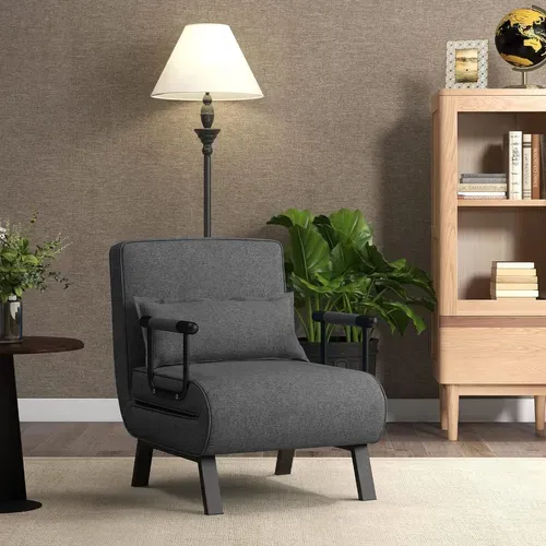Fauteuil Convertible à Lit 1 Place, Dossier Réglable En 6 Positions Avec Oreiller Gris Foncé