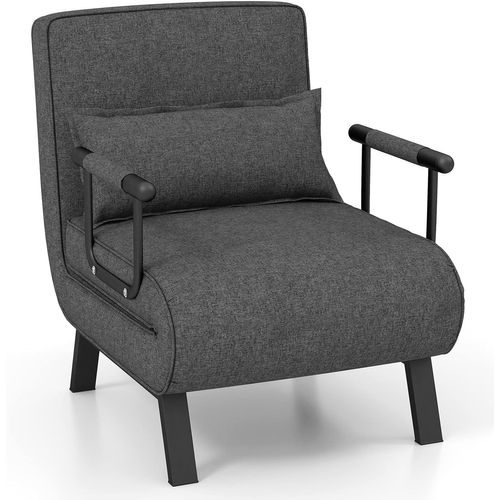 Fauteuil Convertible à Lit 1 Place, Dossier Réglable En 6 Positions Avec Oreiller Gris Foncé