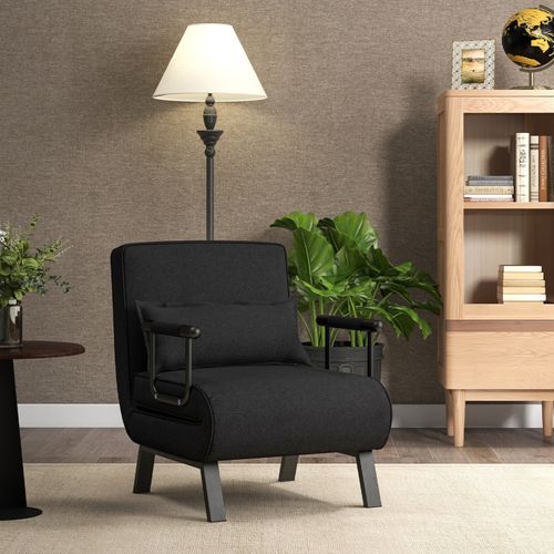 Fauteuil Convertible à Lit 1 Place,dossier Réglable En 6 Positions Avec Oreiller Noir
