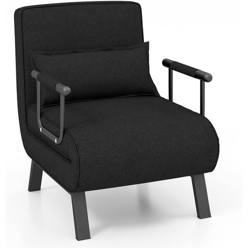 Fauteuil Convertible à Lit 1 Place,dossier Réglable En 6 Positions Avec Oreiller Noir