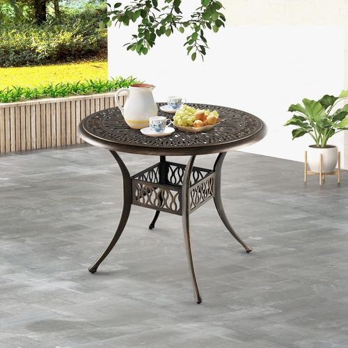 Table Jardin Ronde 90 Cm, Table De Jardin En Aluminium Avec Trou Pour Parasol 5 Cm,noir