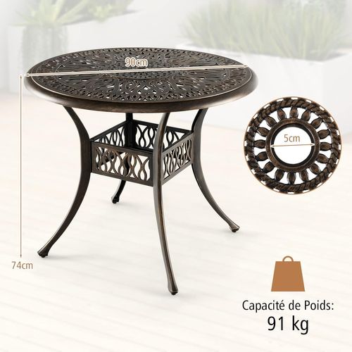 Table Jardin Ronde 90 Cm, Table De Jardin En Aluminium Avec Trou Pour Parasol 5 Cm,noir