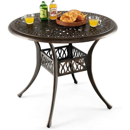 Table Jardin Ronde 90 Cm, Table De Jardin En Aluminium Avec Trou Pour Parasol 5 Cm,noir