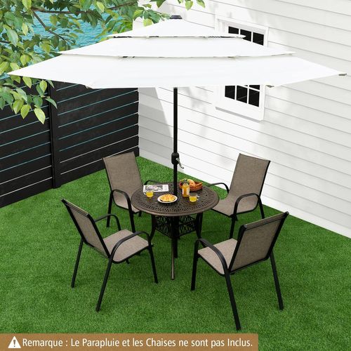 Table Jardin Ronde 90 Cm, Table De Jardin En Aluminium Avec Trou Pour Parasol 5 Cm,noir