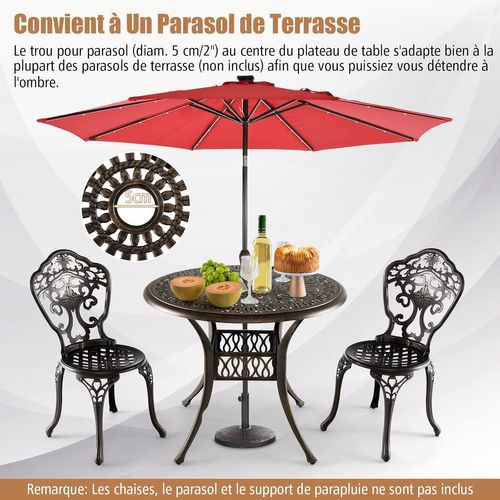 Table Jardin Ronde 90 Cm, Table De Jardin En Aluminium Avec Trou Pour Parasol 5 Cm,noir