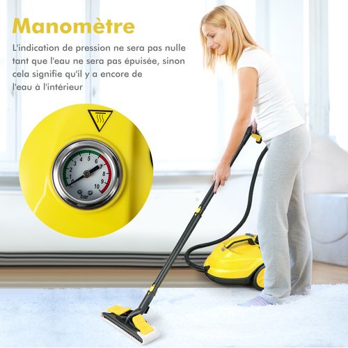 Balai Vapeur Polyvalent De 2000w Avec 13accessoires Et Manomètres, Réservoir De 1,8l, Jaune