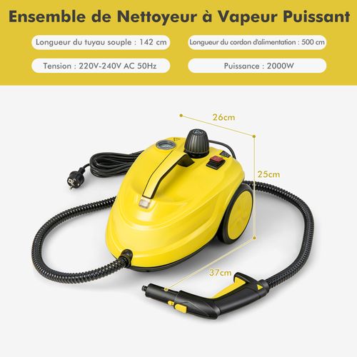 Balai Vapeur Polyvalent De 2000w Avec 13accessoires Et Manomètres, Réservoir De 1,8l, Jaune
