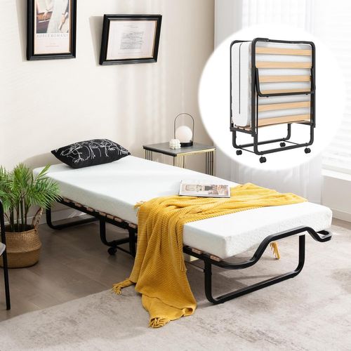 Lit Pliant 1 Personne Adulte 199x78cm Avec Matelas En Mousse Et Cadre En Métal, Lit D’apoint Pliable