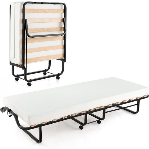 Lit Pliant 1 Personne Adulte 199x78cm Avec Matelas En Mousse Et Cadre En Métal, Lit D’apoint Pliable