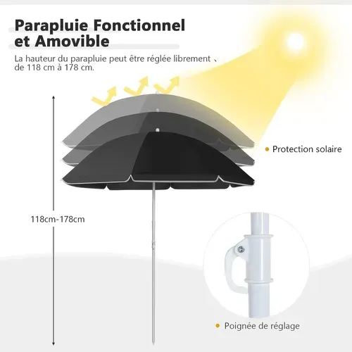Chaise De Camping Pliante, Fauteuil De Jardin 2 Places,152x52x85cm, Charge Max 113 Kg (noir)