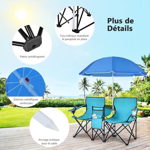 Chaise De Camping Pliante, Fauteuil De Jardin 2 Places 152x52x85cm, Charge Max 113 Kg