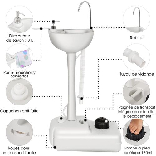 Évier De Camping à Pompe à Pied Portable Avec Réservoir D'eau De 17l Et Distributeur De Savon