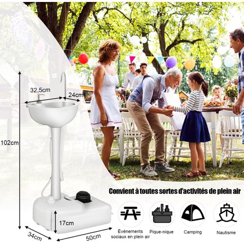 Évier De Camping à Pompe à Pied Portable Avec Réservoir D'eau De 17l Et Distributeur De Savon