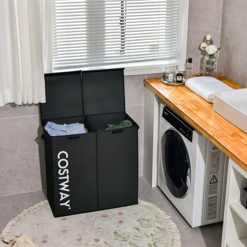Panier à Linge 2 Compartiments, Corbeille à Linge 118l,62 X 31 X 60 Cm, Noir