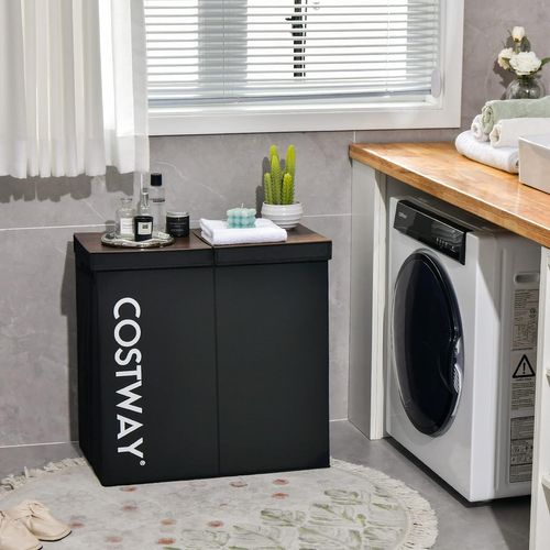 Panier à Linge 2 Compartiments, Corbeille à Linge 118l,62 X 31 X 60 Cm, Noir