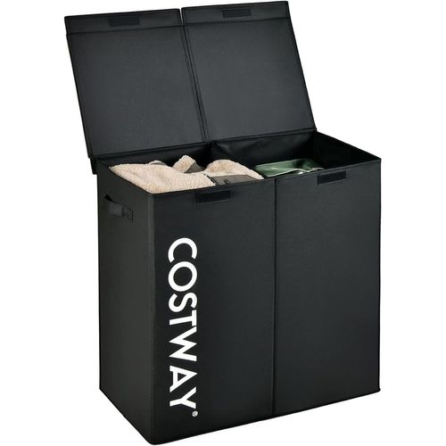 Panier à Linge 2 Compartiments, Corbeille à Linge 118l,62 X 31 X 60 Cm, Noir