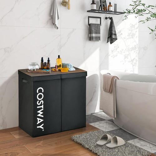 Panier à Linge 2 Compartiments, Corbeille à Linge 118l,62 X 31 X 60 Cm, Noir