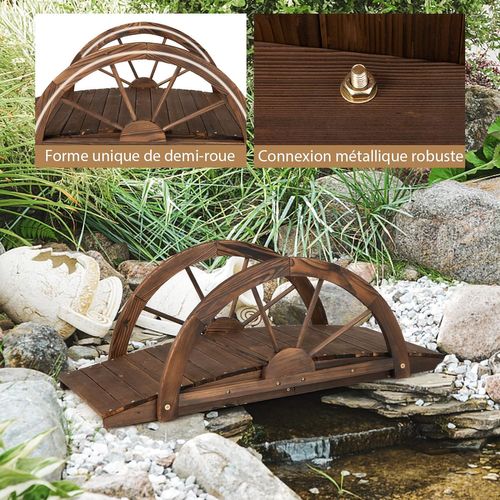 Pont De Jardin En Bois Massif épicéa 150x67x56 Cm – Garde-corps Intégré – Charge Max 180 Kg – Pour étang, Ruisseau, Décoration - 2