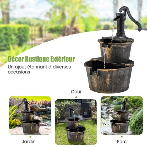 Fontaine Extérieure COSTWAY 2 Étages Style Rustique - 68cm Avec Pompe Réglable Bronze
