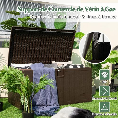 Coffre De Rangement Extérieur HDPE 276L COSTWAY - Boîte Jardin Verrouillable Avec Couvercle, Banc Robuste 114x54x56cm