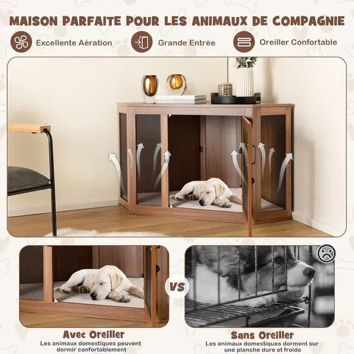 Cage Pour Chien Intérieur XXL, Cage D’angle Pour Animaux De Compagnie 114 X 60 X 68 Cm