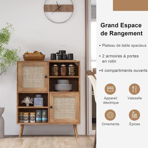 Buffet Cuisine, Meuble De Rangement Avec 2 Placards 4 Compartiments