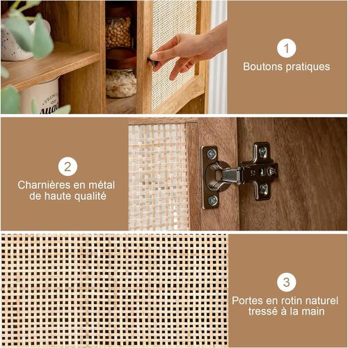 Buffet Cuisine, Meuble De Rangement Avec 2 Placards 4 Compartiments