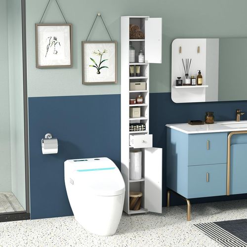 Meuble De Rangement Salle De Bain, Meuble Colonne ,  20 X 20 X 180 Cm, Blanc