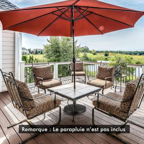 Pied De Parasol Sur Roulettes Φ52cm, Socle Parasol Extérieur En Résine Avec 2 Poignées Rétractables