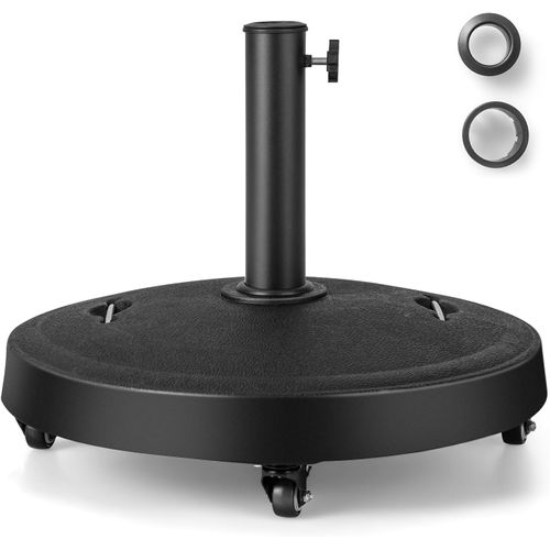 Pied De Parasol Sur Roulettes Φ52cm, Socle Parasol Extérieur En Résine Avec 2 Poignées Rétractables