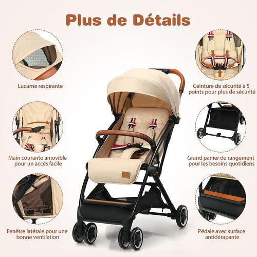 Poussette Canne Bébé 0-3 Ans(charge 15 Kg)  (beige)