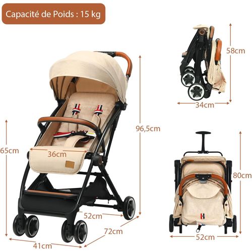 Poussette Canne Bébé 0-3 Ans(charge 15 Kg)  (beige)