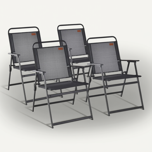 Lot De 4 Chaises De Jardin Pliantes CASARIA - Gris - 130kg Max - Acier Thermolaqué - 80x46x52cm - Pour Terrasse, Balcon