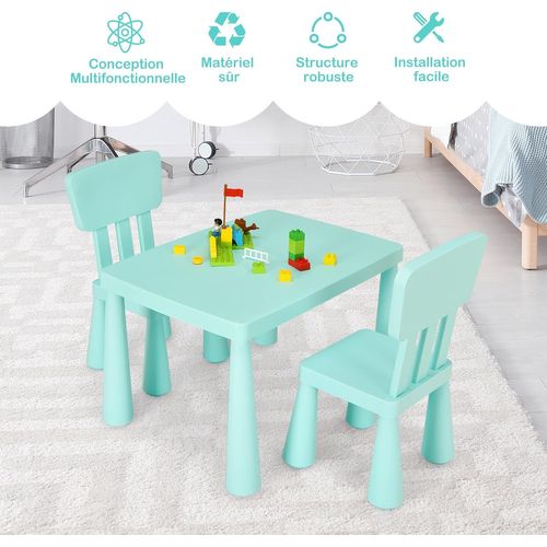 Table Et Chaises Enfants 1-7 Ans Avec Dossier Ergonomique, Charge 50kg, 76,5x54,5x49,5cm, Bleu