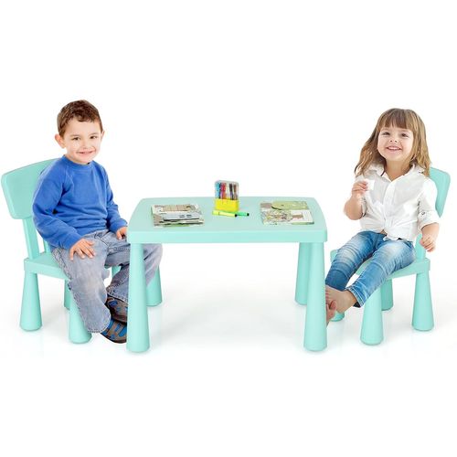 Table Et Chaises Enfants 1-7 Ans Avec Dossier Ergonomique, Charge 50kg, 76,5x54,5x49,5cm, Bleu