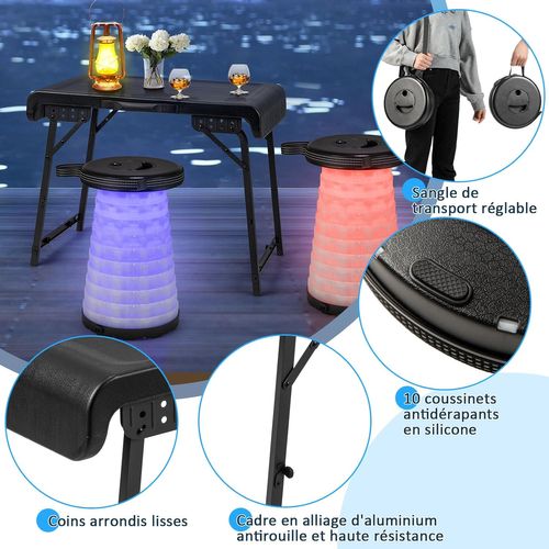Lot De 2 Tabourets Pliants Réglables - Charge Max 200 Kg - Parfaits Pour Camping, Pêche, Randonnée Ou événements