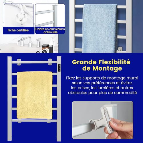 Sèche-serviettes Électrique 30-60°c Avec 6 Barres En Aluminium Autoportant, Chauffe-serviettes 100w