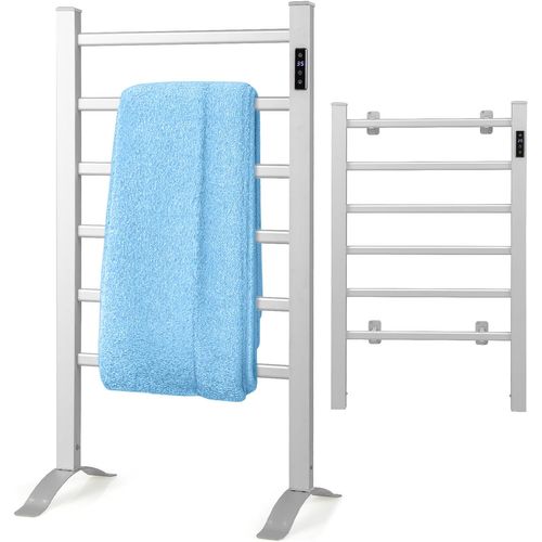 Sèche-serviettes Électrique 30-60°c Avec 6 Barres En Aluminium Autoportant, Chauffe-serviettes 100w