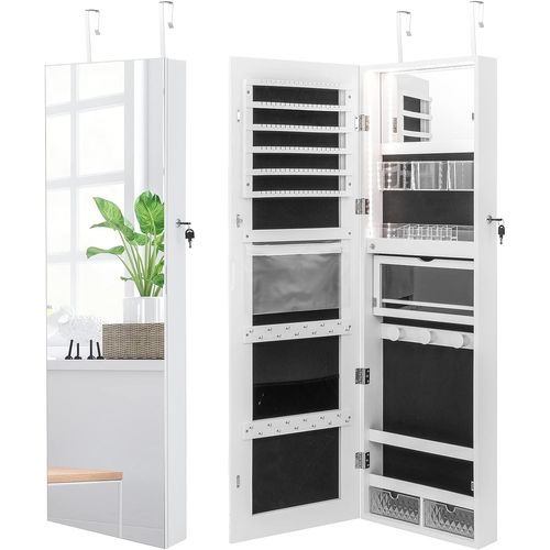 Armoire À Bijoux Murale Avec Miroir Pleine Longueur Hd, Inclus Lumières Tricolores, Organisateur