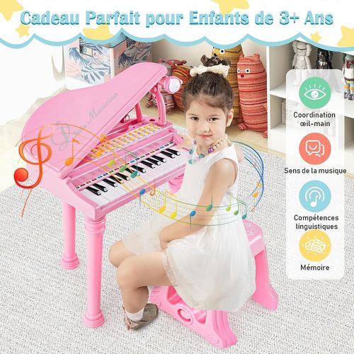 Piano Numérique 31 Touches Pour Enfants Avec Tabouret Et Microphone Charge 50kg (31 Touches, Rose)