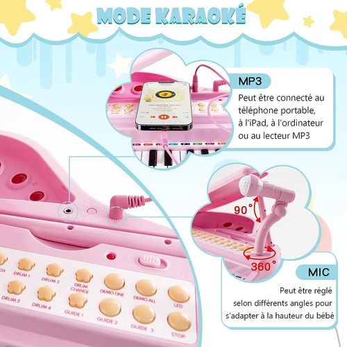 Piano Numérique 31 Touches Pour Enfants Avec Tabouret Et Microphone Charge 50kg (31 Touches, Rose)