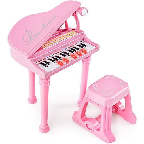 Piano Numérique 31 Touches Pour Enfants Avec Tabouret Et Microphone Charge 50kg (31 Touches, Rose)